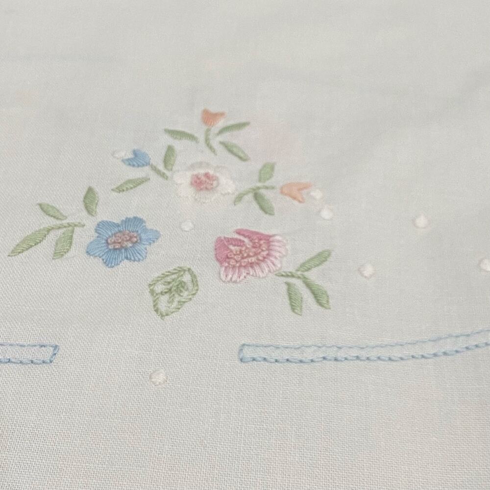 Vintage Lumber Embroidered Floral Ruffle Bolster Pillow Cover 100% Cotton Ties